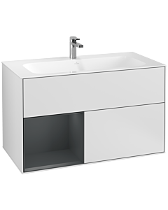 Villeroy und Boch Finion Waschtischunterschrank G030HGMT 99,6x59,1cm, Wandbeleuchtung, Regal links Midnight Blue Matt Lacquer, White matt lacquer